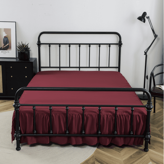 suxuMhao Ruffled Bed Skirt, Full Size 54x75 drop14in, Dark Red, 1 Piece - Soft Brushed Bed Skirt with Split Corner & Platform, Dustproof Bed Skirt, Soft Ruffle Design for Bedroom Decoration