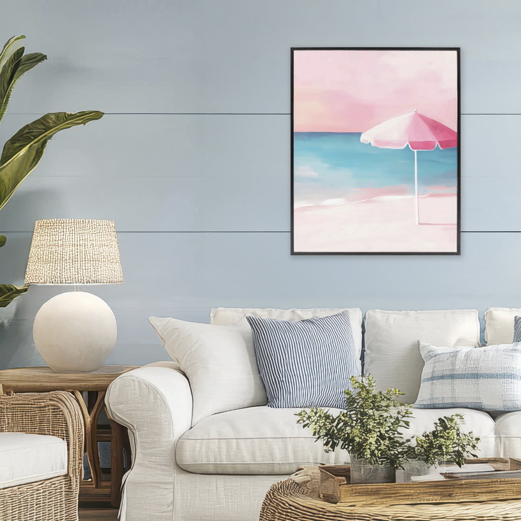 Stupell Industries Serene Pink Beach Umbrella Black Framed Giclee Art, design by The Prints Vibe