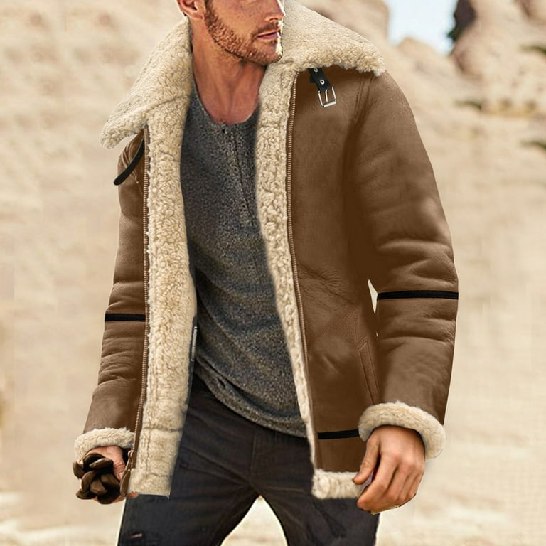 dmqupv Big And Tall Winter Coats for Men Men Plus Size Winter Coat Lapel  Collar Long Sleeve Mens Heavy Winter Coat Outerwear Khaki 5X-Large