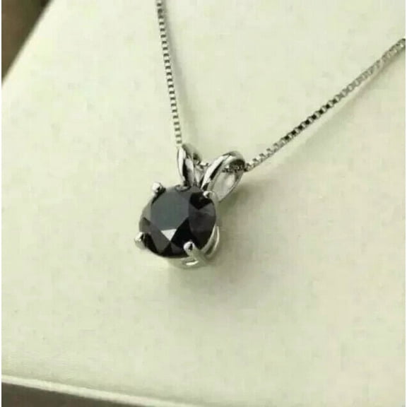 Online jewelry 1.00 Ct Round Cut Black Diamond Solitaire Pendant 14K White Gold Plated Silver