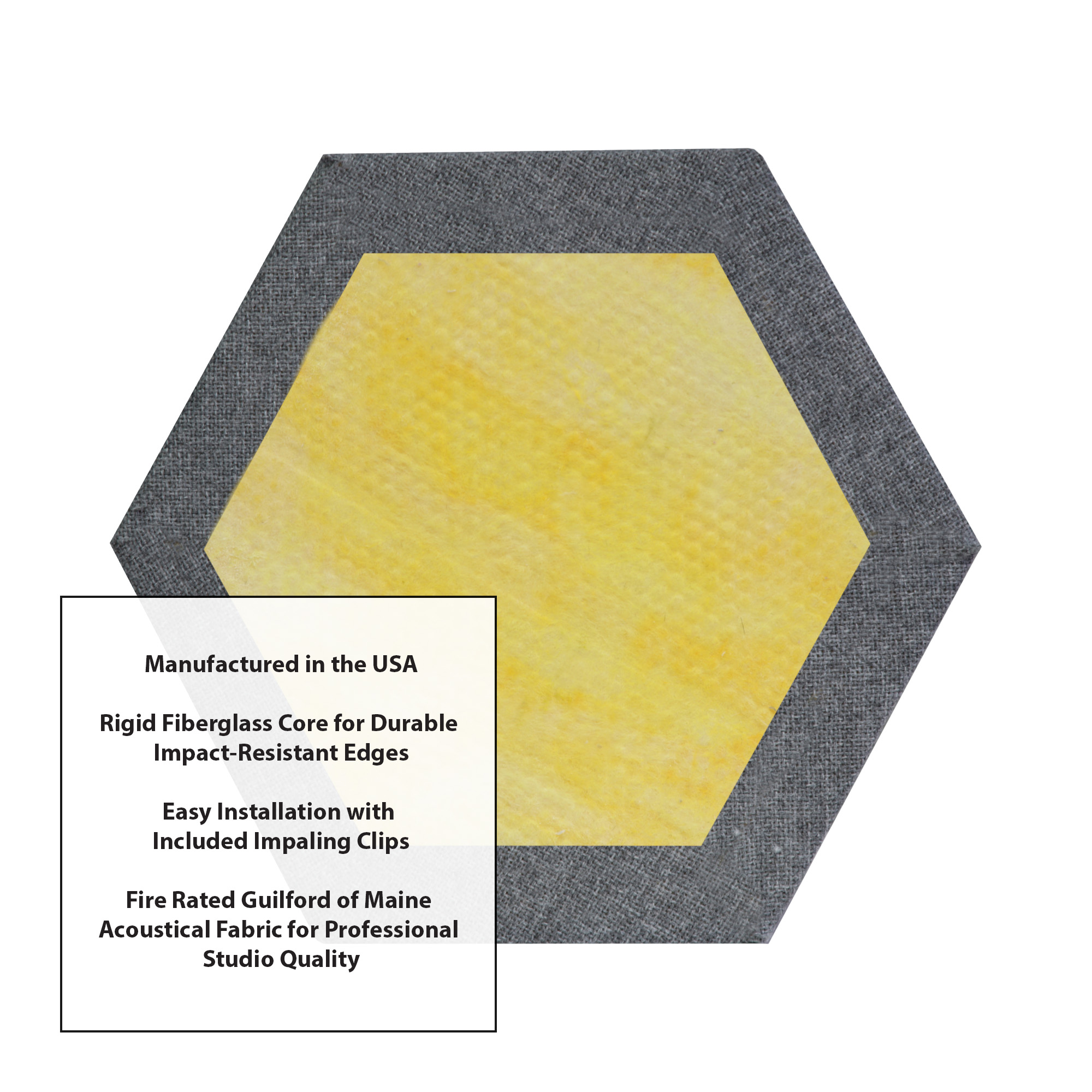 ATS Acoustics Hexagon Acoustic Panel Fire Rated 12" x 2" Sound Absorbing Professional Studio Quality Wall Tile (Charcoal)