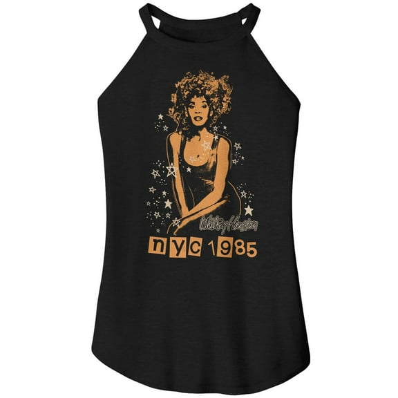 Whitney Houston 1985 NYC Stars Black Women's Sleeveless Rocker Tank Top