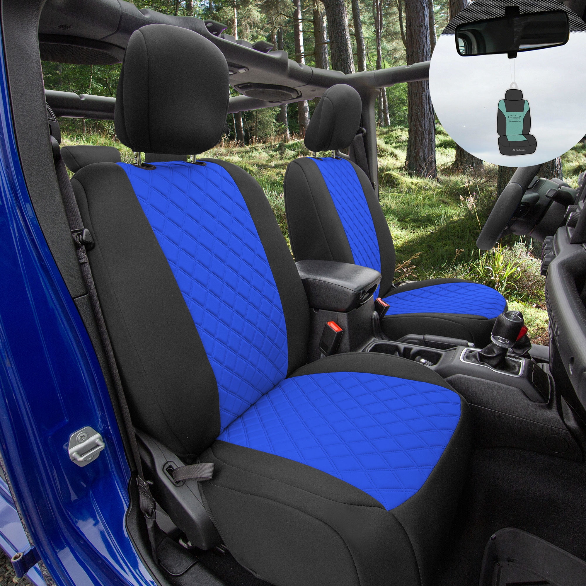 FH Group AFCM5006BLUEFRONT Blue Neoprene Custom Car Seat Cover For  2018-2023 Jeep Wrangler JL with Air Freshener 