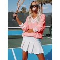 thumbnail image 3 of Jersey Aoudery para mujer, cuello en V, sobredimensionado, tejido a rayas, 3 of 6