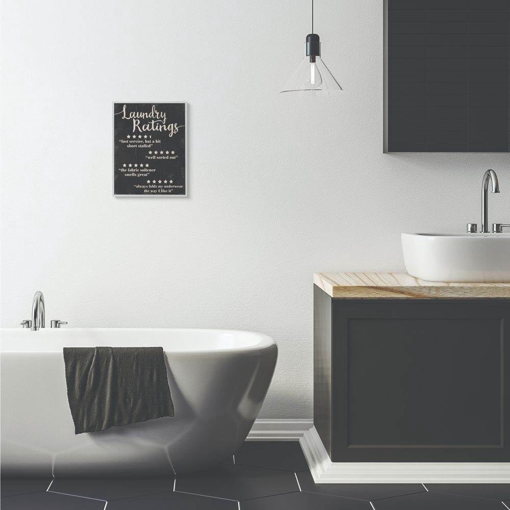 Stupell Industries Laundry Rating Five Star Bathroom Black Funny Word Design Framed Wall Art by Daphne Polselli