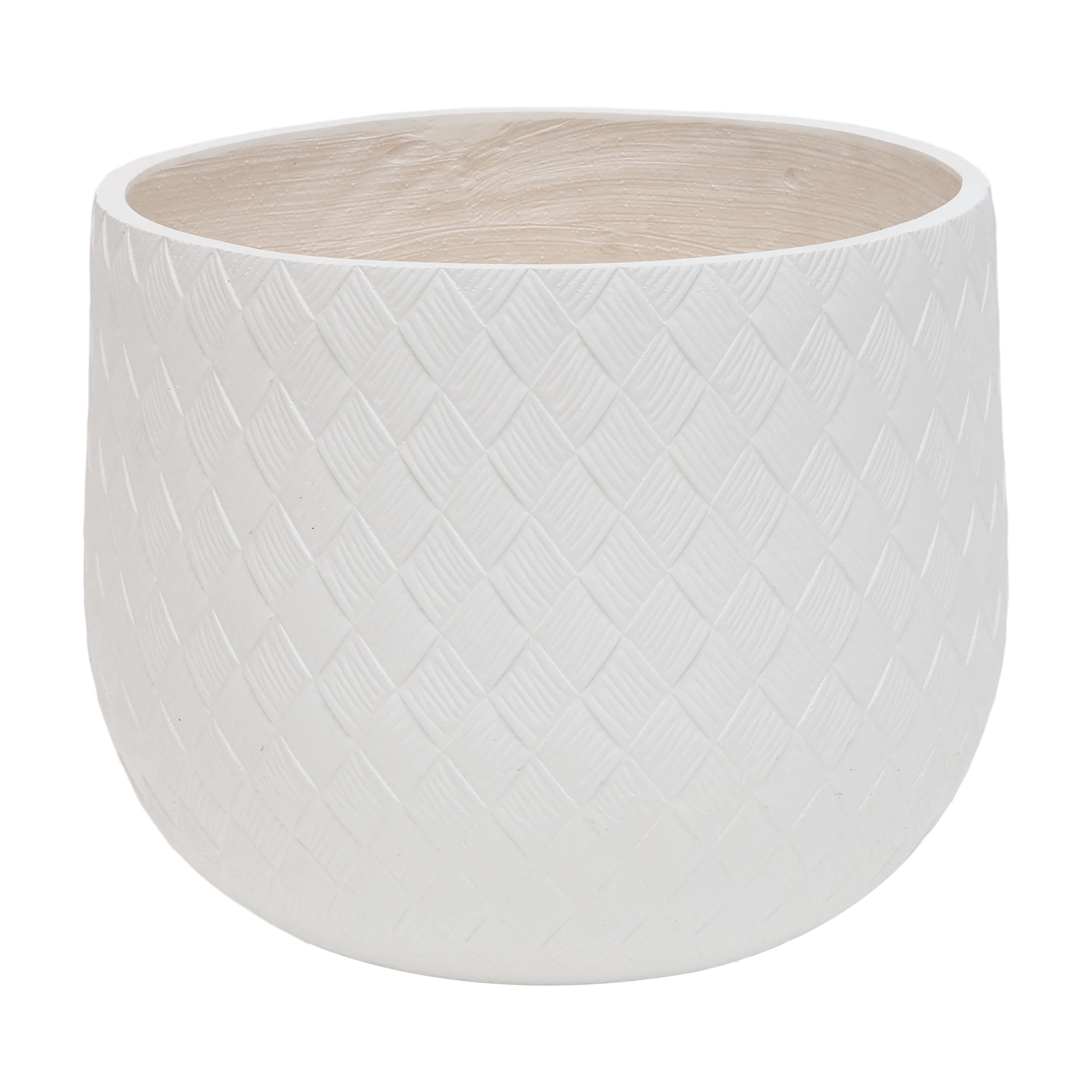 Set of 3 Magnesium Oxide Round Planters with Weave Pattern and Drainage Holes, Indoor Outdoor Plant Pots, White