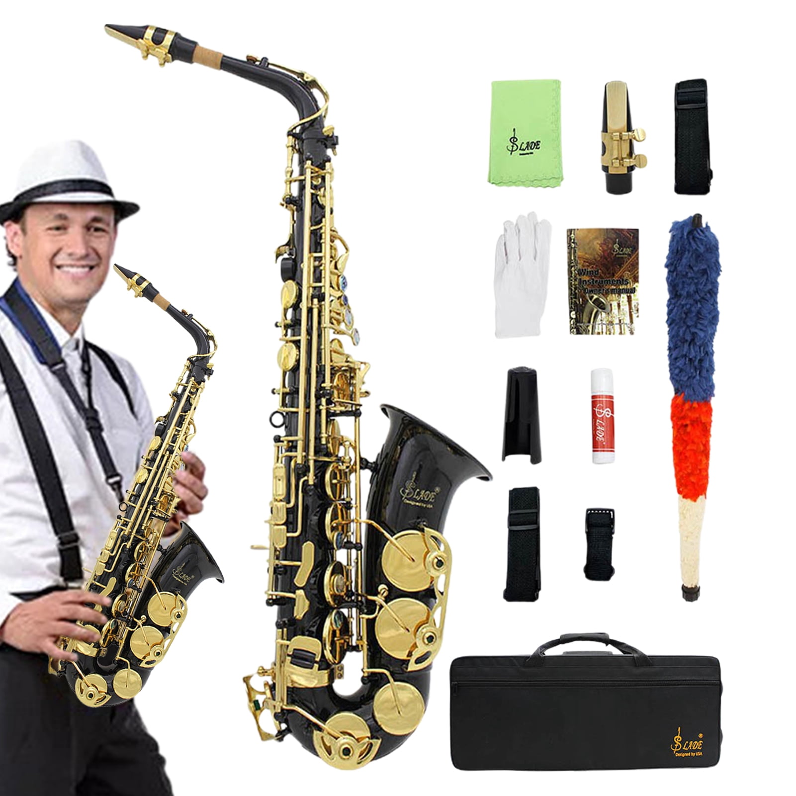 Golden Alto Saxophone | Good Sound Quality Brass Engraved Alto Sax | Wind & Woodwinds Saxophones with Adjustable Strap and Case