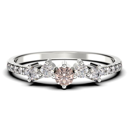 Minimalist Promige Ring 0.60 Carat Round Cut Morganite And Diamond Moissanite Cheap Engagement Ring Wedding Band Ring In 10K Solid White Gold Gift For Her Dainty Ring Fairy Ring Anniversary Ring