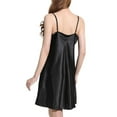 thumbnail image 4 of Defitshape Women's Silk Nightgown Summer Lace Short Pajama Dresses Satin Sleep Dress V Neck Spaghetti Strap Chemises Backless Sleepwear Sleeveless Nightie Sexy Lingerie Black Medium, 4 of 5