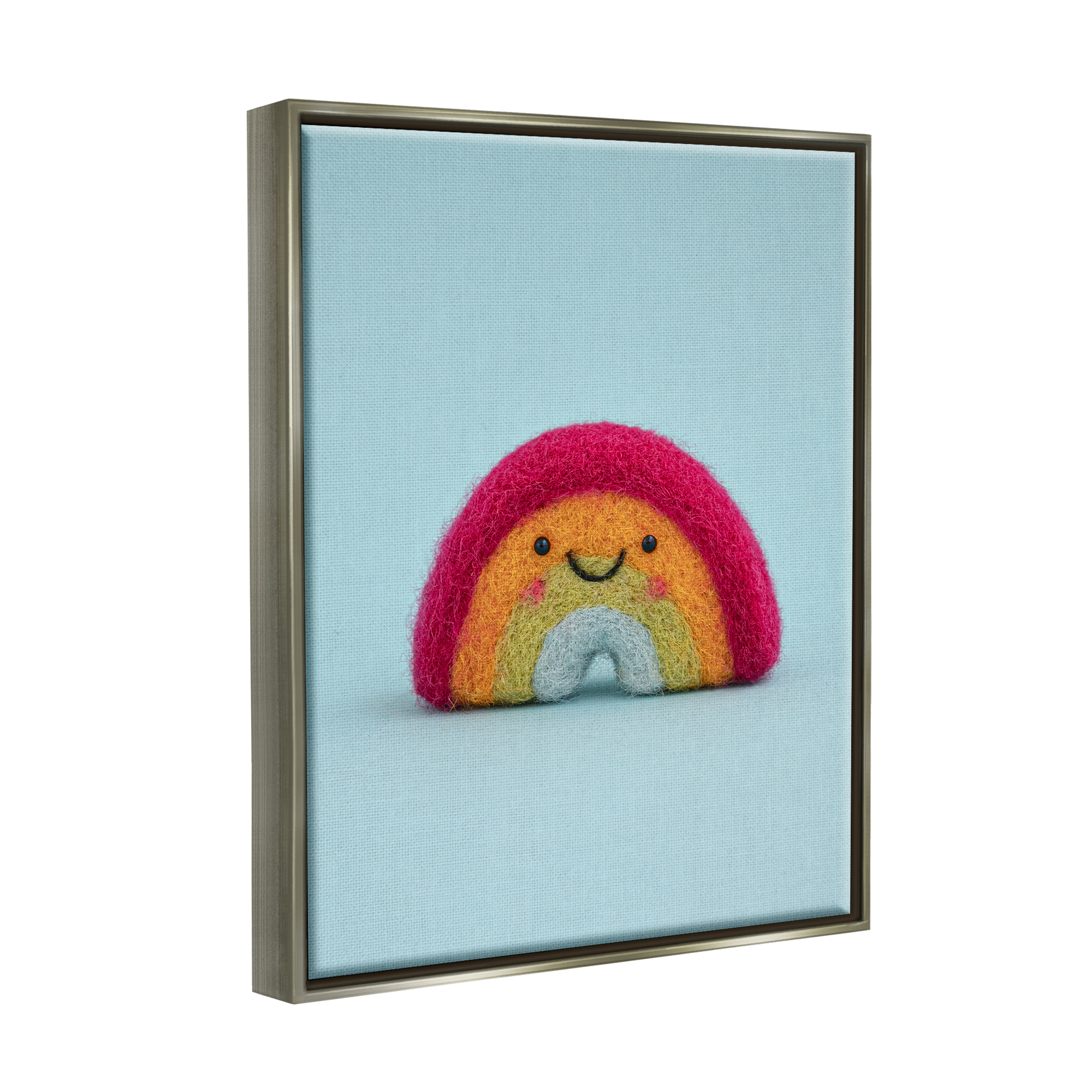 Stupell Happy Smiling Rainbow Blue Background Landscape Photography Gray Floater Framed Art Print Wall Art