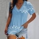thumbnail image 2 of Tops de verano para mujer, camisetas de manga corta con cuello en V y estampado de tortugas marinas, camisetas costeras, camiseta de vacaciones, blusa holgada informal Pompotops  hkajfhjk462230, 2 of 7