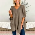 thumbnail image 4 of Lisingtool Womens Long Sleeve Tops Women's Solid Color Pullover V Neck Sweater Stripe Knit Fashion Poncho Cape V Neck Loose Sweaters for Women Coffee, 4 of 5