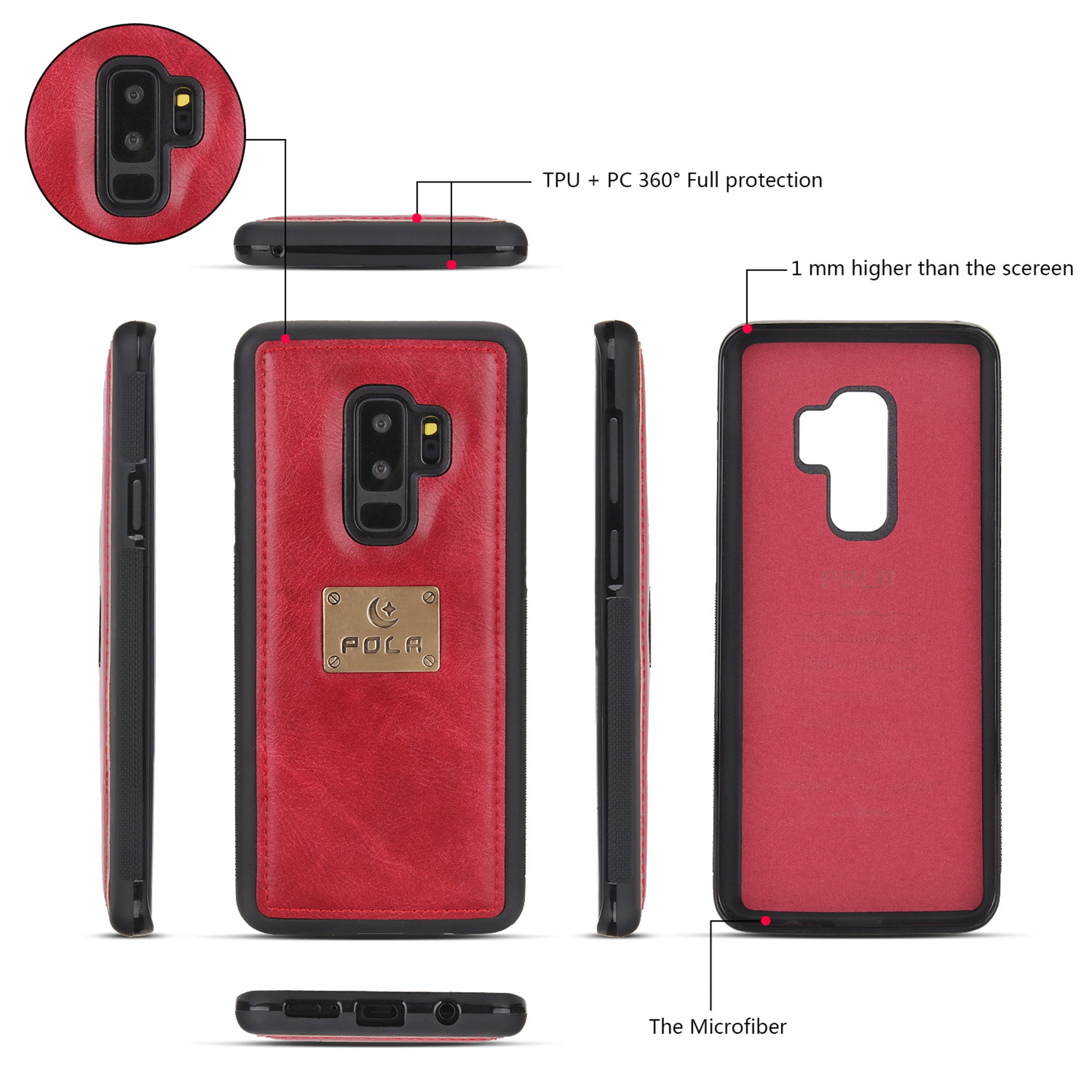 Galaxy S9 Plus Wallet Detachable Case, Dteck [wrist band][14 Card Slots] Zipper Purse Phone Case Multi-functional Folio Flip PU Leather Removable Magnetic Back Cover For Samsung Galaxy S9+,Red