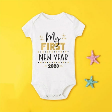 

Aayomet My First New Year Clothes Baby Boy Girl New Year Outfits Red Letter Print Shorts Sleeves 6 Month Boy White 6-9 Months