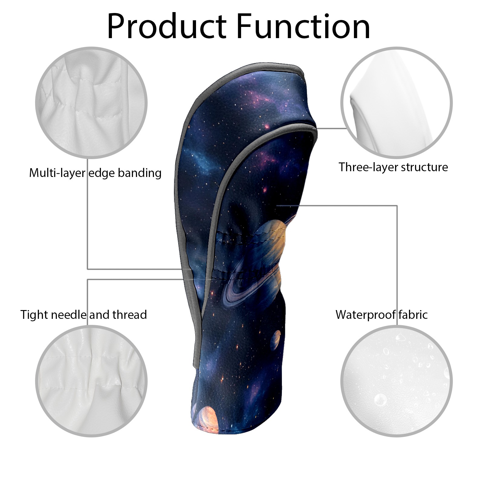 Golf Club Covers, Dark Blue Celestial Planets Premium PU Leather Driver Hybrid Putter Head Covers with Velvet Lining, Waterproof Golf Gifts for Men Women