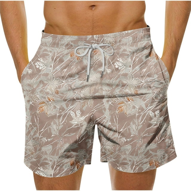 Pantalones Cortos Casuales de Baño con Impresión de Hojas Hawaianas para Hombres 100% Poliéster, Pantalones de Playa de Secado Rápido, Upf 50 + con Forro de Malla para Nadar