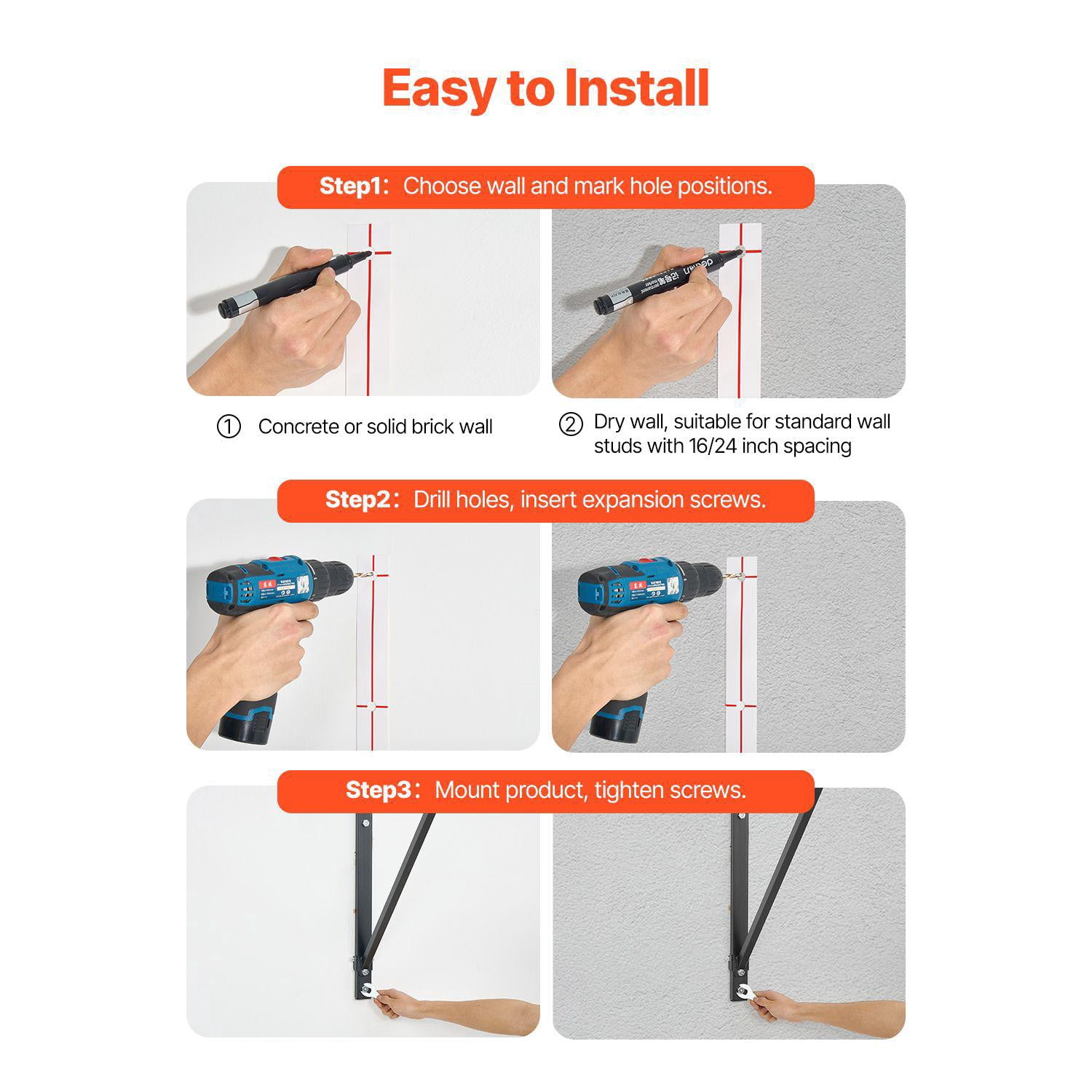 Wall Mounted Pull Up Bar 50 Inch Width Adjustable Depth 22 or 30 Inches Heavy Duty Steel 440 lbs Weight Capacity Home Gym Chin Up Station