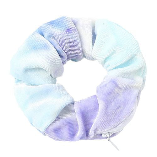 Lite Blue with Pink Roses Scrunchie  1 WIDE ELASTIC