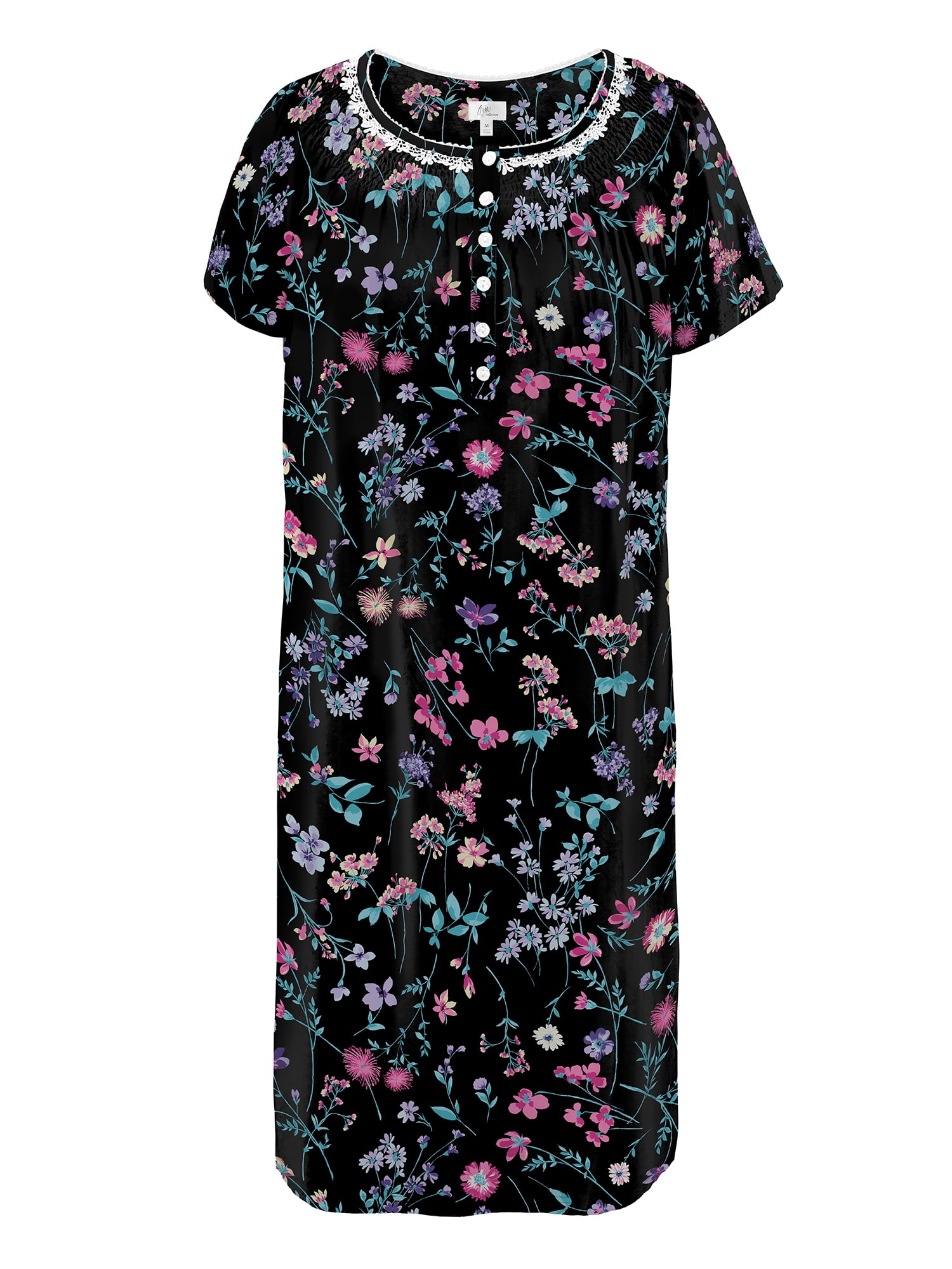 Aria Women's 100% Cotton Raglan Sleeve Smocked Neck 40" Sleepwear Gown, Sizes XS-5X