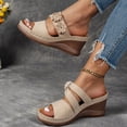thumbnail image 3 of Rokment Womens Flower Wedges Dress Slippers Sandals 2026 Beach Summer Fashion Casual Boho Leather Platform Chunky High Heels Floral Slip on Slides for Woman Beige Size 6.5, 3 of 6
