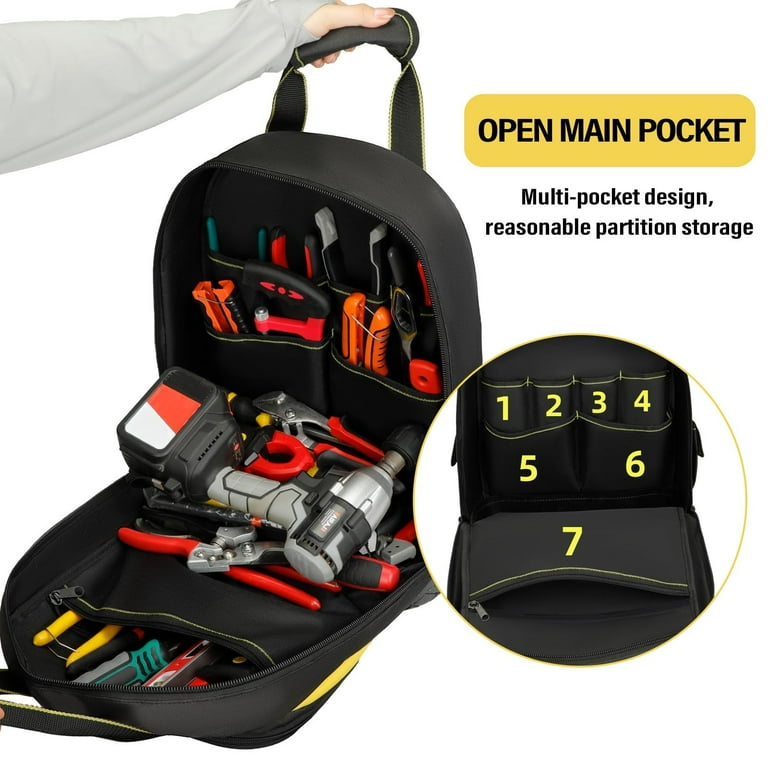 Airaj, Large Capacity Tool Backpack, 1680D Waterproof, Yellow