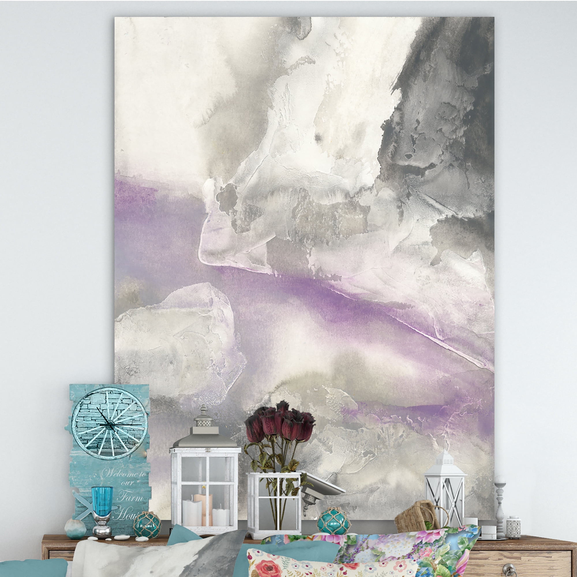 Designart 'Watercolor Minimal Purple Tones I' Modern Farmhouse Premium Canvas Wall Art