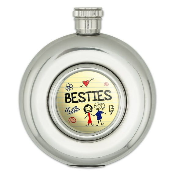 Besties Best Friends Round Stainless Steel 5oz Hip Drink Flask