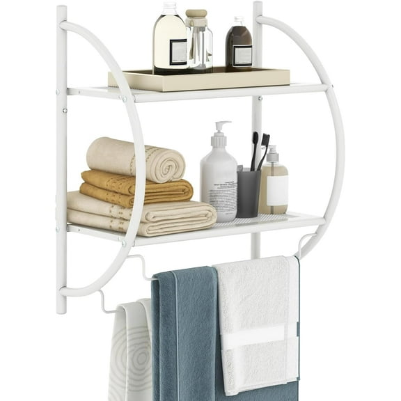 LINJH Wall Mounted Bathroom Shelf, 2-Tier Chrome Towel Rack with Leaky Design Shelves, Towel Bars, Chrome Bathroom Shelf for Living Room Kitchen Bathroom (1, White)