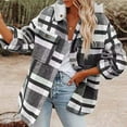 thumbnail image 2 of Winter Wool Jacket for Women Womens Plaid Jacket Long Sleeve Button up Cozy Flannel Shirt Coat Loose Casual Hooded Shacket Outerwear with Pocket Wool Jacket Under $5, 2 of 5