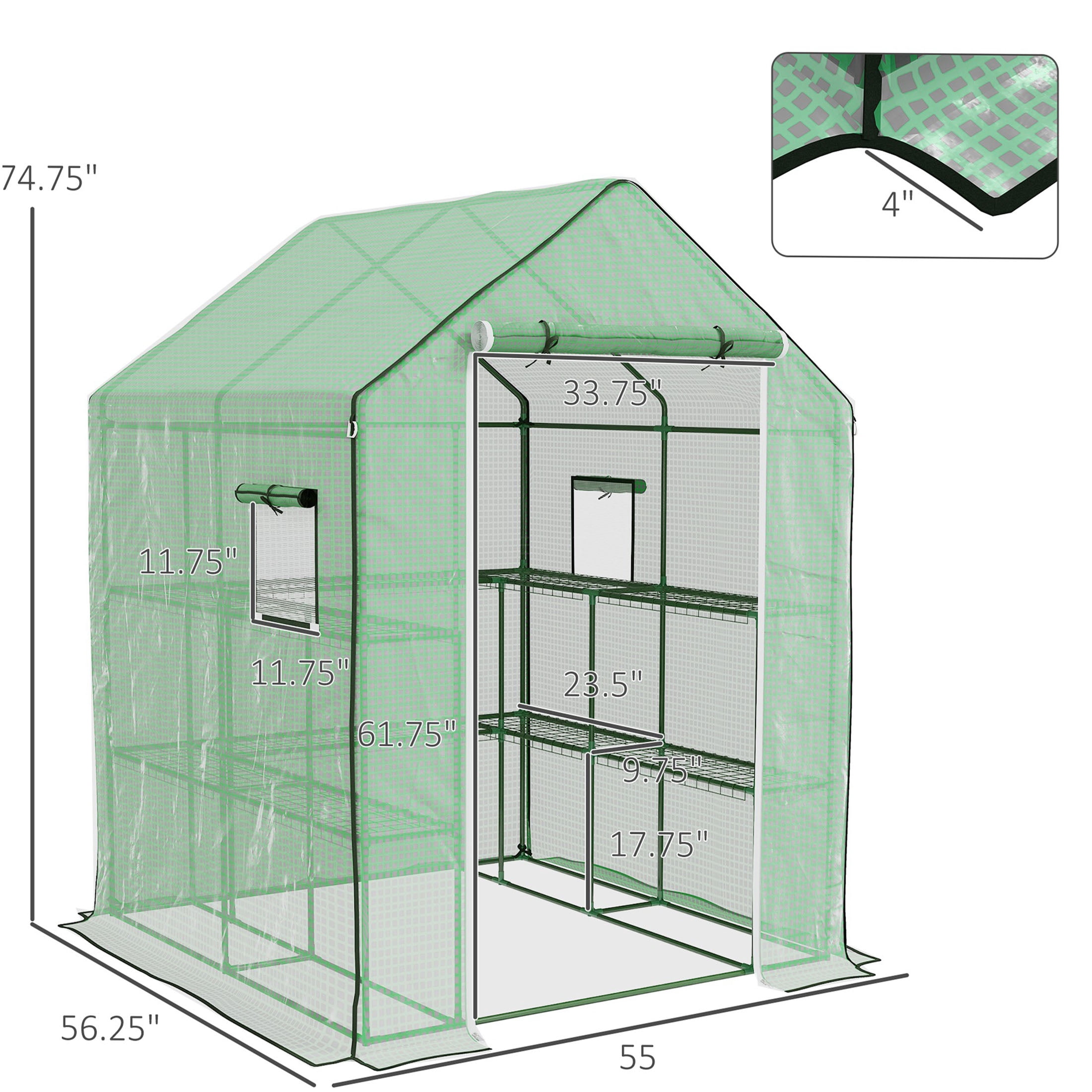 JERFIT Walk-In Portable Greenhouse with Shelves, UV & Water Resistant Outdoor Garden Greenhouse for Plants, Ventilation Windows & Roll-Up Door, Green