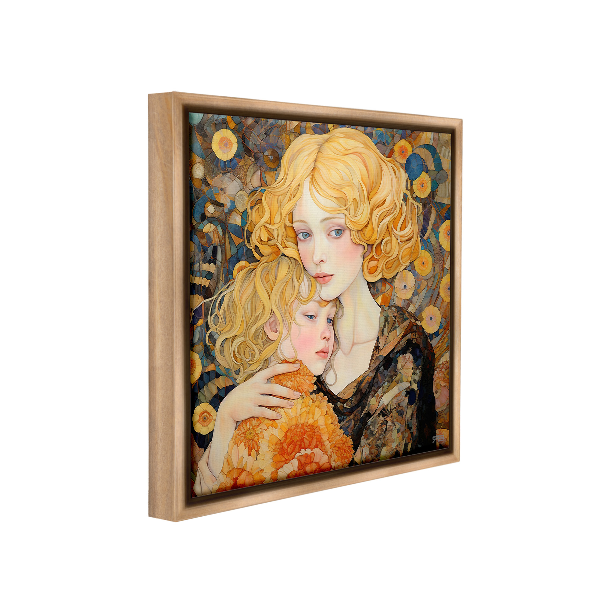Stupell Industries Blonde Mother & Child Abstract Painting Brown Floater Framed Canvas Art Print Wall Art, 18 x 18