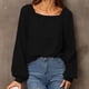thumbnail image 2 of Blusa Cuello Cuadrado Color Puro Linterna Manga Larga Dobladillo Casual Top De Moda Para Mujer Negro S, 2 of 5