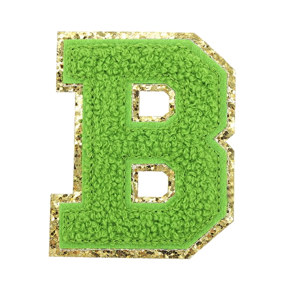 Uxcell Letter Iron-on Patches, 2.2" Chenille Letter-B Initial Patches Golden Edge Alphabet Embroidery Applique with Adhesive Sticker for Clothing Repair Decor, Green