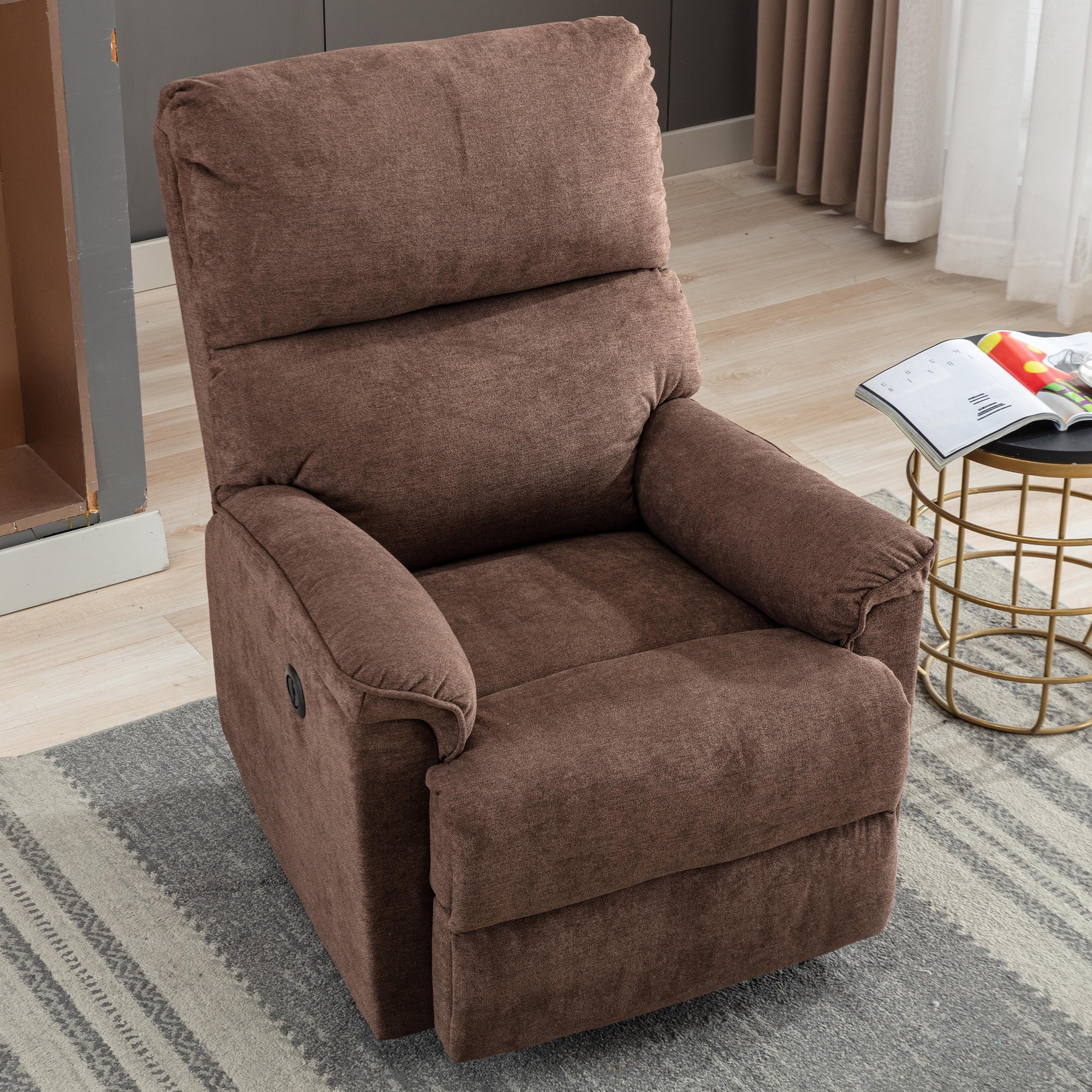 Bonzy Home Vintage Style Electric Recliner with USB Socket For Living Room and Bed Room, Brown