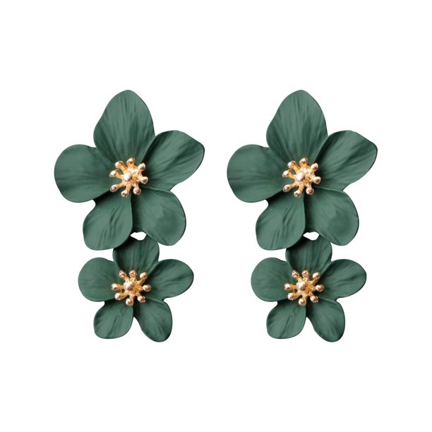 Moda Nueva Pendientes Europea y Personalidad Tendencia Color Doble Capa Flor Studs Dulce Pendientes