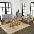 thumbnail image 6 of Everly 4-Piece Modern Cottage Acacia Wood Outdoor Patio Set with Cushions and Tropical Decorative Pillows, Gray/Teak Brown, 6 of 6
