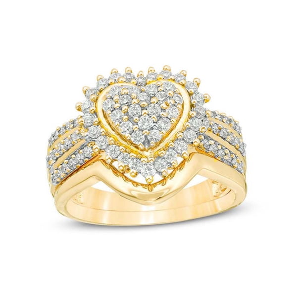 Anillo de dos piezas con diamantes de oro para bodas a la moda para mujer Wmkox8yii fajkfhkj1939