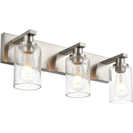 

Bathroom Vanity Light Fixtures Modern Chrome Vanity Lighting Farmhouse Wall Lamp with Seeded Glass Shades (Exclude Bulb)