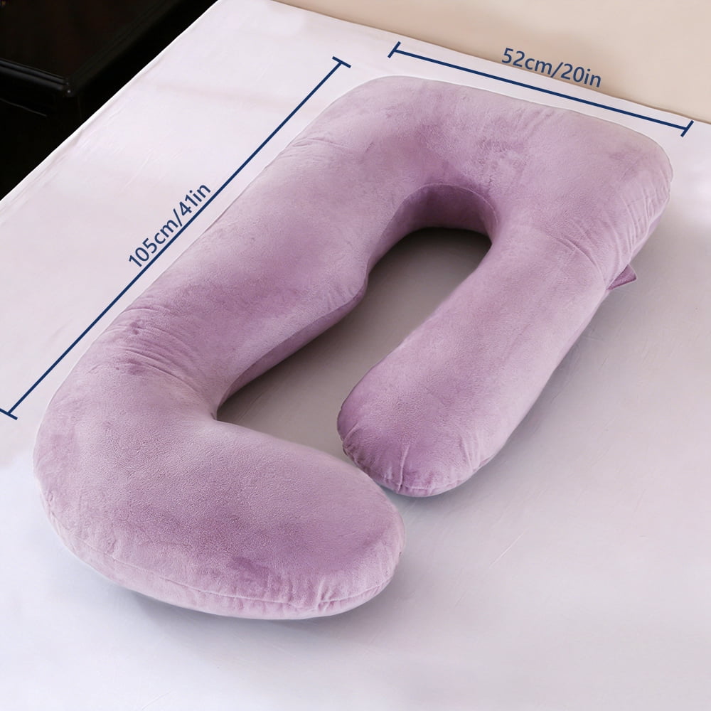 41-inch J-Shaped Pregnancy Pillow, Full Body Maternity Pillow for Side Sleepers, Soft Velvet Removable Washable Cover, Back Hip Leg Support,Purple