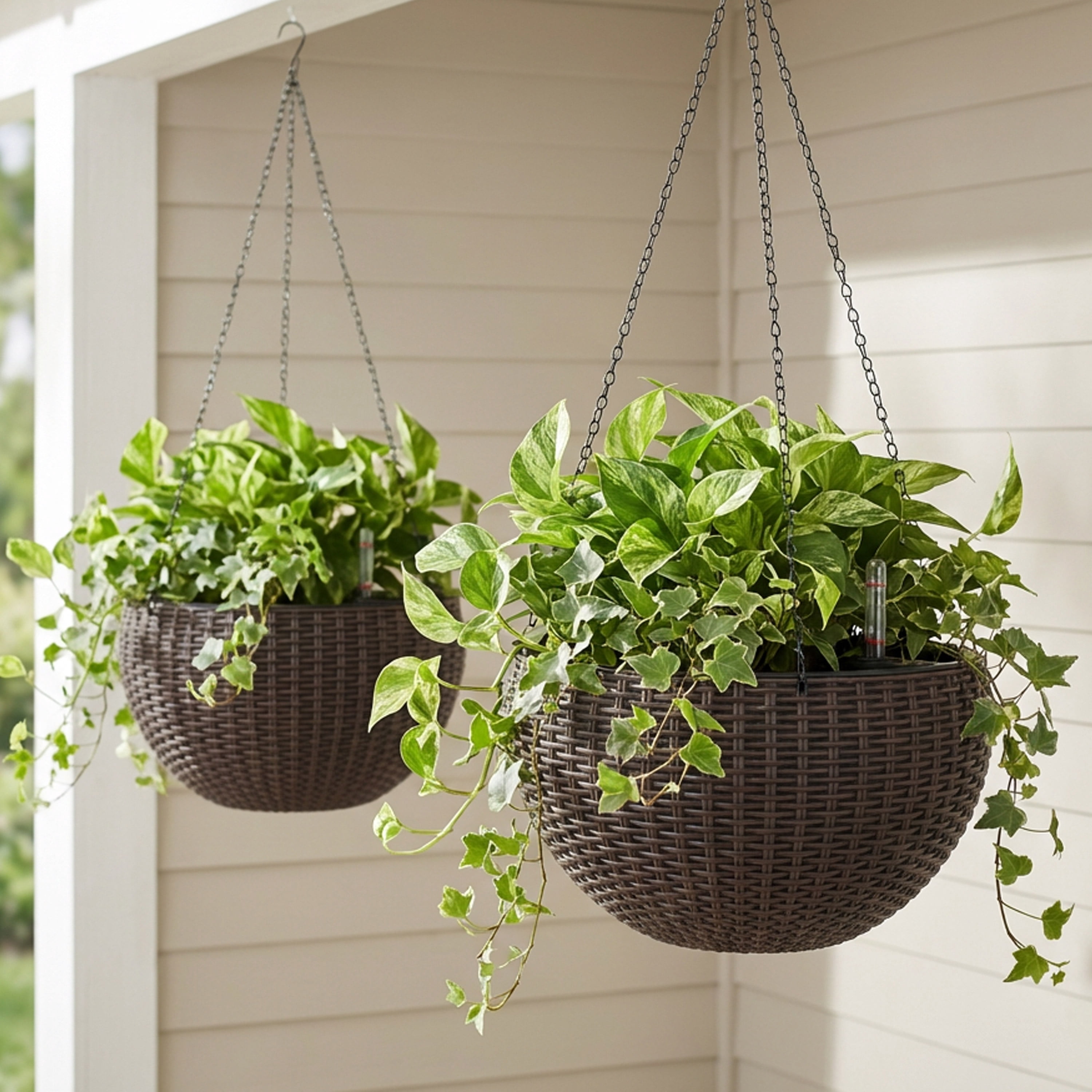 Algreen Modena Wicker Self-Watering Hanging Basket Planter, Mocha, 2-Pack