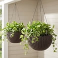 thumbnail image 2 of Algreen Modena Wicker Self-Watering Hanging Basket Planter, Mocha, 2-Pack, 2 of 7