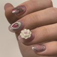 thumbnail image 1 of 24pcs Easy To Apply 3D Flower And Strawberry Short Oval Artificial Nail For Stylish Independence Day Gatherings, 1 of 4