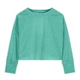 thumbnail image 6 of CUZIBR Girls Youth Shirts Loose Fit Long Sleeve Cropped Top Solid Color Oversized Crewneck Casual Blouse Backless Summer Basic Breathable Cozy Lightweight Tee Blouse,Green,9-10 Years, 6 of 8