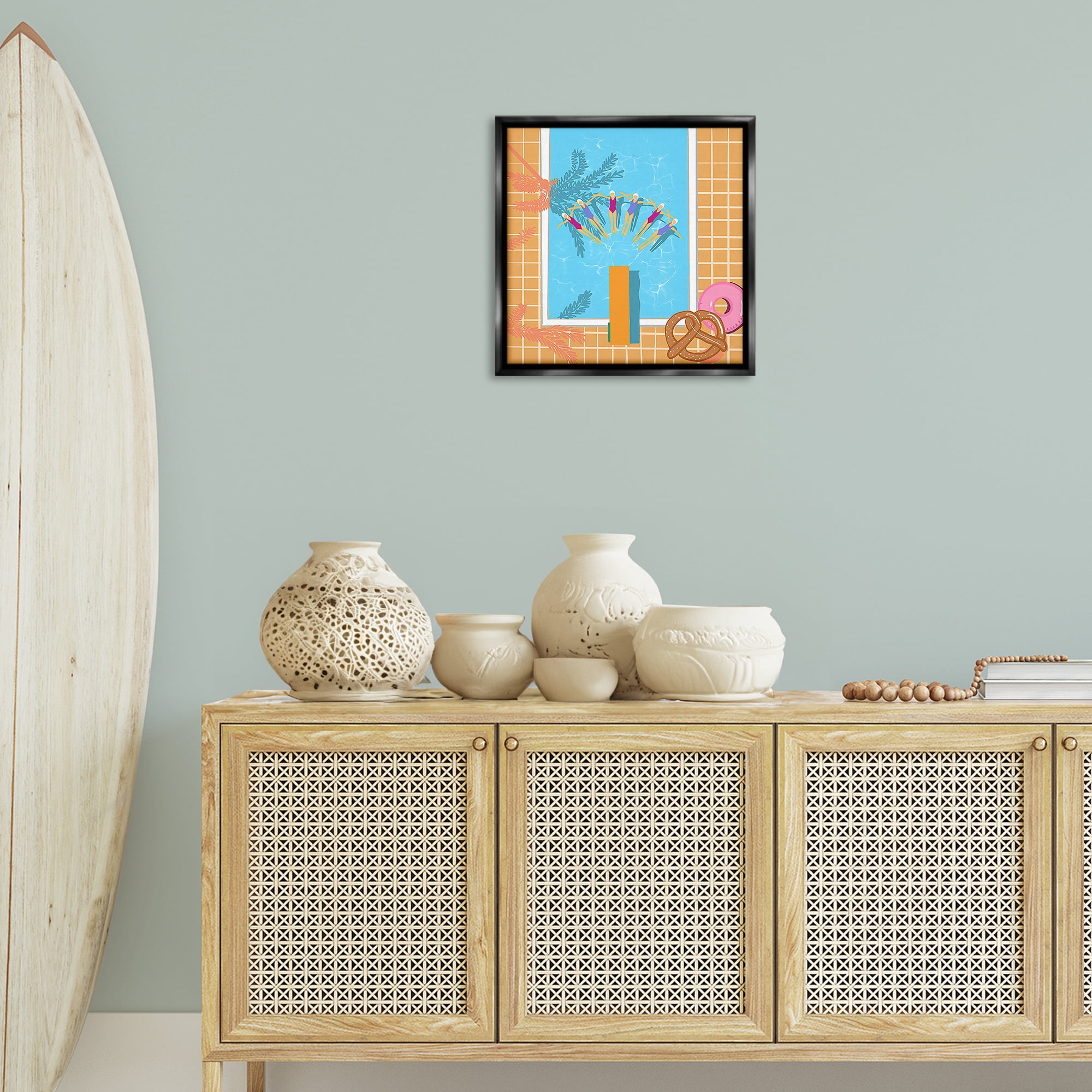 Stupell Industries In Sync Pool Swimmers People Painting Black Floater Framed Canvas Art Print Wall Art, 18 x 18