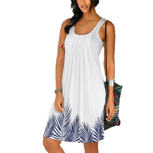 U.Vomade Nouvelle Robe Sans Manches à Col Rond pour Femmes, Mode Moderne Imprimée, Élégante et Ample, Grande Taille, Voyage, Fête au Bord de la Mer, Fête d'Anniversaire