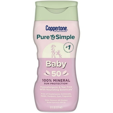 Coppertone Pure & Simple Baby 100% Mineral Sunscreen Lotion Infant SPF 50 6 fl oz