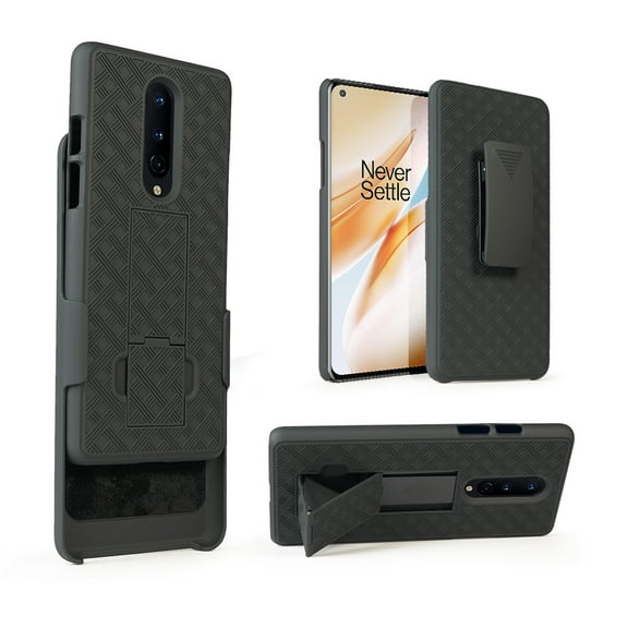 Compatible for OnePlus 8 Case with Tempered Glass Screen Protector Belt Clip Holster Defender Rugged Shock Proof Armor Protection Phone Cover [Black]