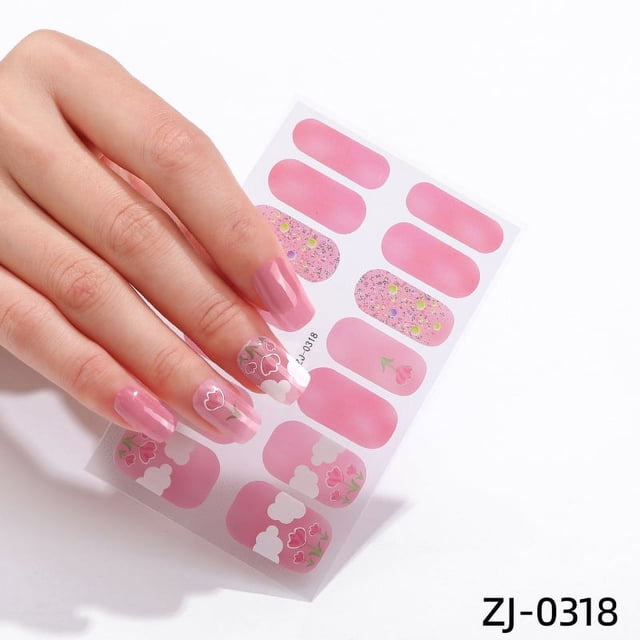 Pegatinas de uñas francesas llenas de hielo a través de las pegatinas de uñas de dibujos animados japoneses linda película de esmalte de uñas