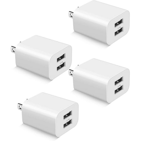 USB Charging Station,4-Pack 2.1A/5V Dual Port USB Charger Block for iPhone 13 12 11 Pro Max SE XS XR X 8 7 6 6S Plus, Samsung, LG