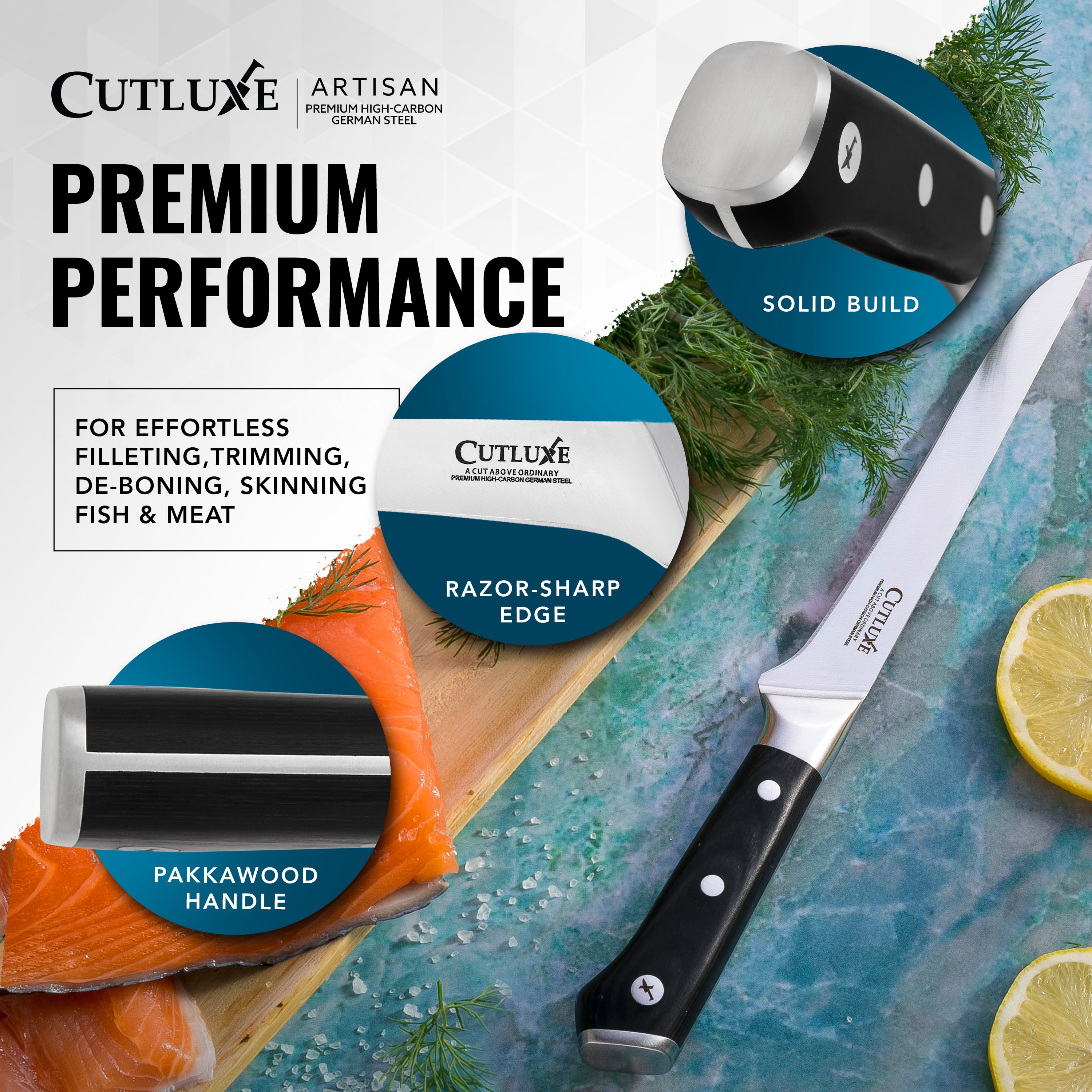 Cutluxe BBQ Carving Knife Set – Brisket Slicing and Boning Knife for Meat Cutting – Professional Knife with Razor Sharp German Steel, Full Tang, Ergonomic Handles – Artisan Series